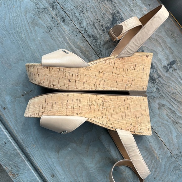 Coach Becka taupe ankle wrap kork wedge sandals | size 9.5 - Picture 10 of 13